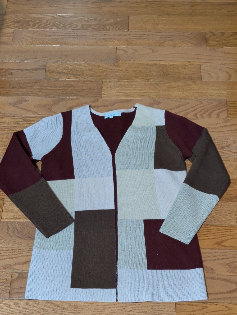 Cleo Knit Colorblock Open Cardigan - Burgundy, Brown, Cream
